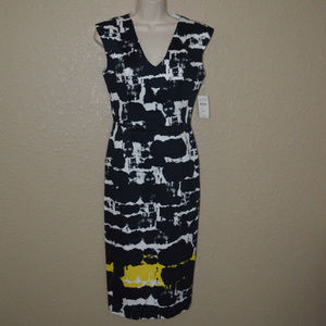 New $390 Sz 2 Black Halo Black White Yellow Dress